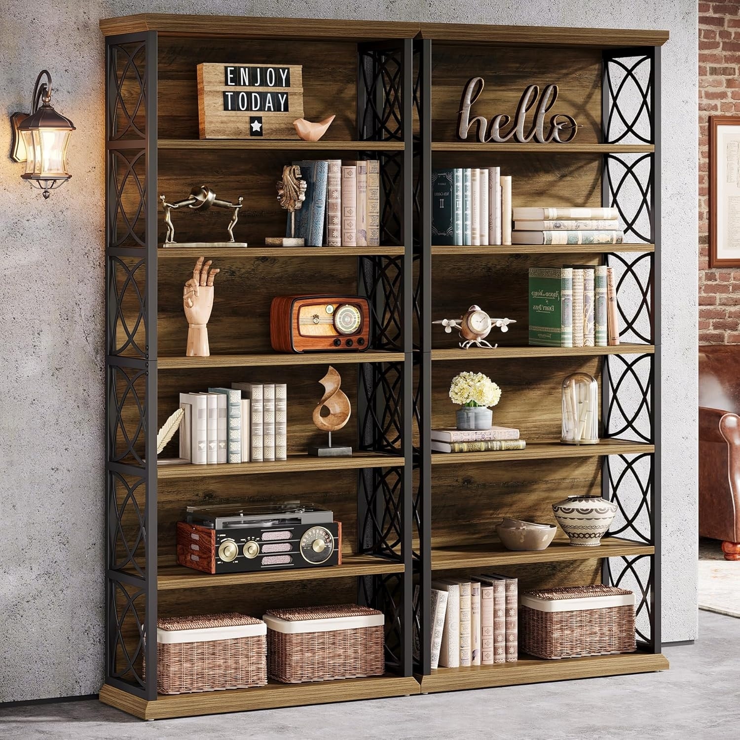 73'' Tall Bookshelf, 6-Tier Industrial Etagere Bookcase with Open Storage Shelves