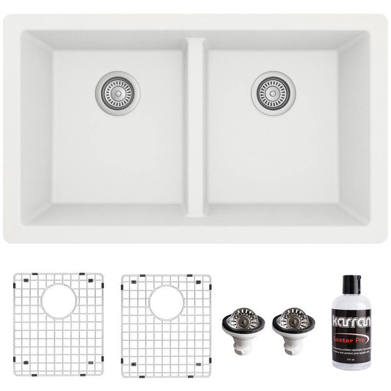 Karran USA QU-810-PK1 Quartz QU 32" Undermount Double Basin Quartz - White