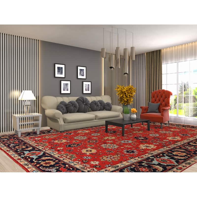 Red Orange Oushak Indian Large Rug Handmade Wool Carpet - 9'10"x 13'10"