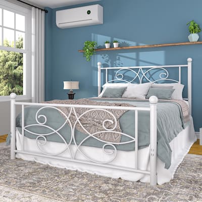 VECELO Metal Bed Frame with High Headboard and Footboard, Platform Beds with Heavy Duty Mattress Foundation