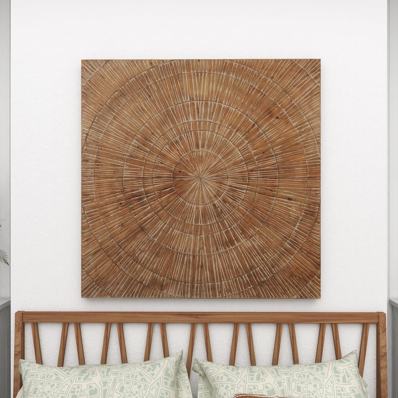 Brown Wood Handmade Carved Radial Starburst Home Wall Decor