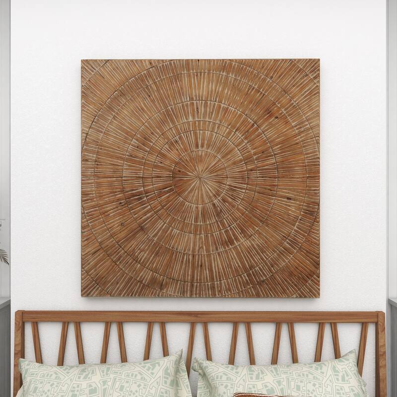 Wood Starburst Handmade Carved Radial Home Wall Decor - Brown - Roche River Decor