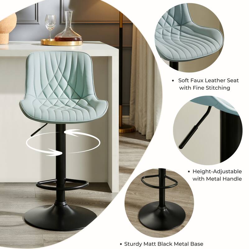 Roundhill Furniture Kovyn Contemporary Adjustable Barstool with Faux Leather Swivel Seats, Set of 2