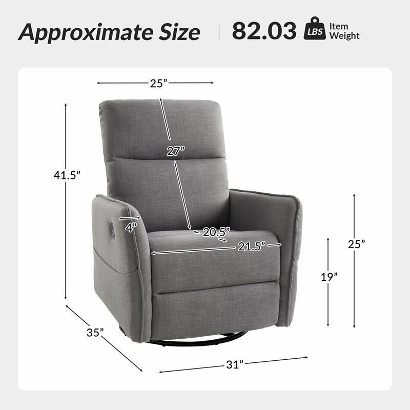 Curtis Rocker Swivel Recliner with Two Side Pockets by HULALA HOME