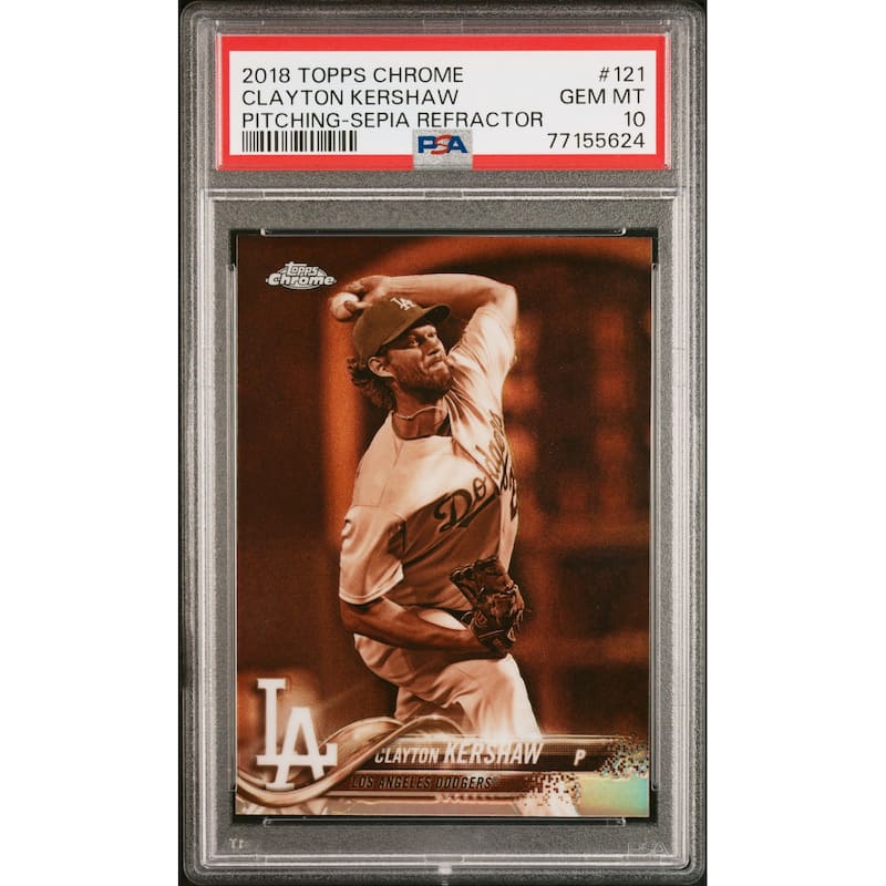 Clayton Kershaw 2018 Topps Chrome Sepia Refractor Baseball Card #121 PSA 10 - 8'6" x 11'6"