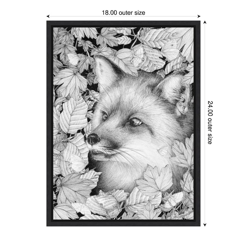 Fox and Forest by Ec Mazur Framed Canvas Wall Art - 18 x 24 in