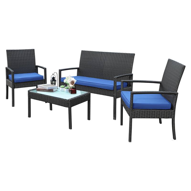 Vrakae 4 Piece Outdoor Patio Rattan Wicker Furniture Set