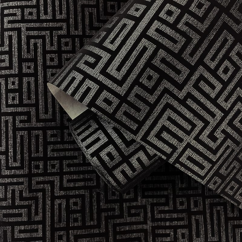 Seabrook Designs Rockefeller Maze Nonwoven Unpasted Wallpaper - 27 in. W x 27 ft. L - Onyx