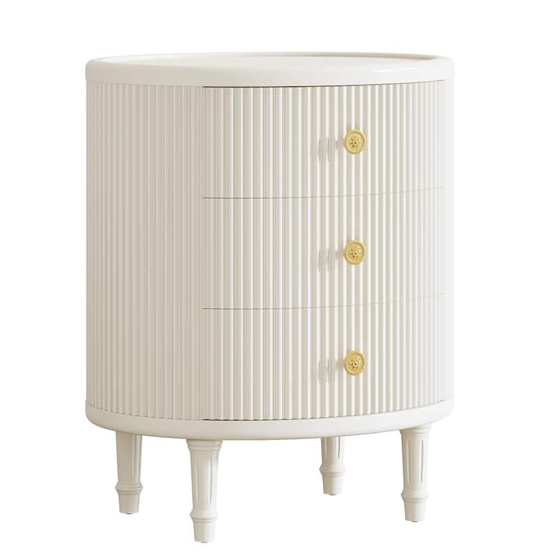 Wooden Nightstand with 3 Drawers and Solid Wood Legs for Bedroom, White - 1 - 3-drawer