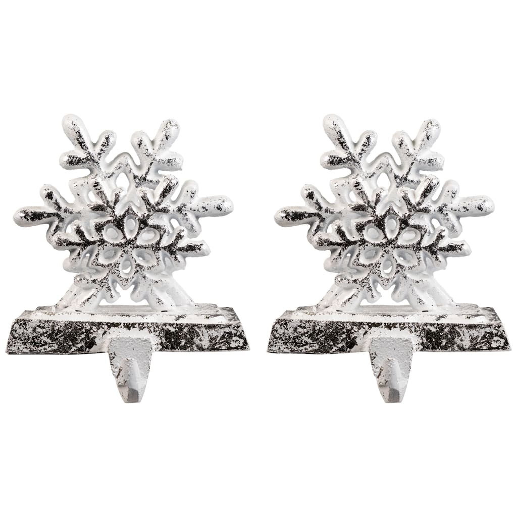 Double Snowflake Christmas Stocking Holders - 4.75" - Silver - Set of 2