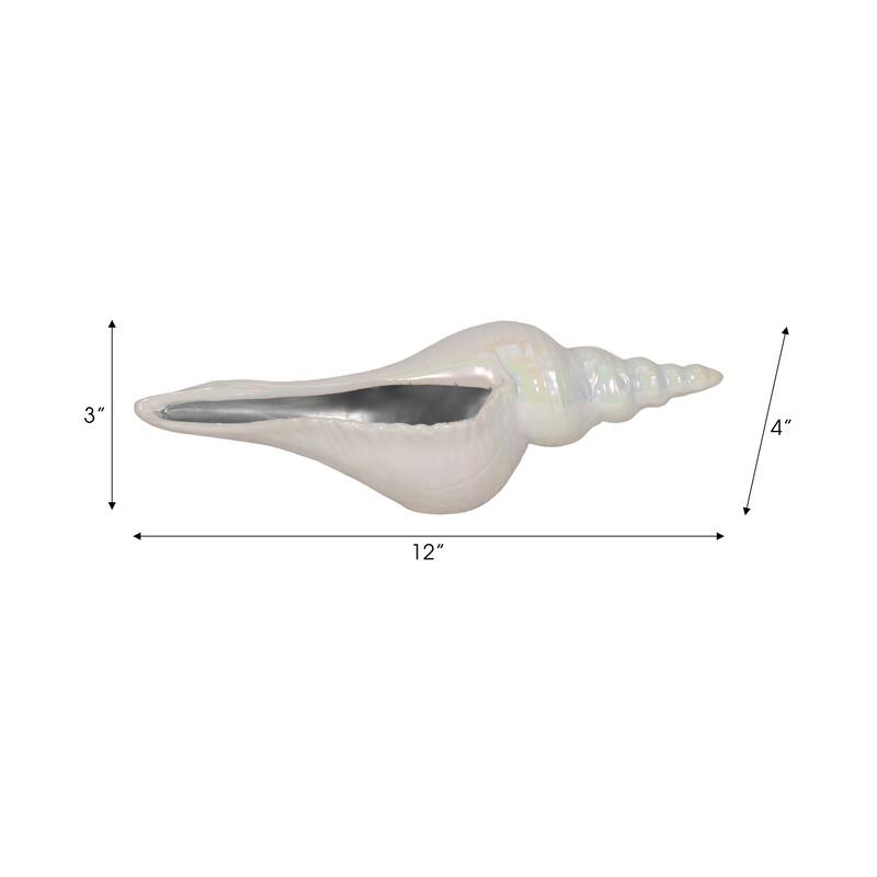 Ceramic Long Iridescent Seashell Figurine - Ivory