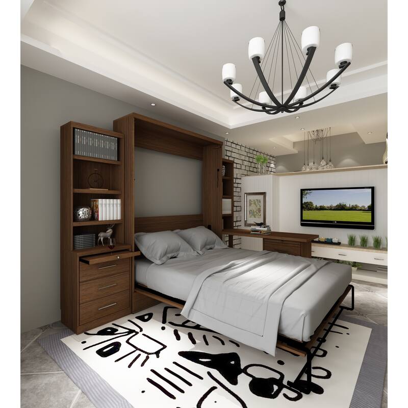 Brentwood Queen Murphy Bed with One Pier and Pedestal Desk with Hutch