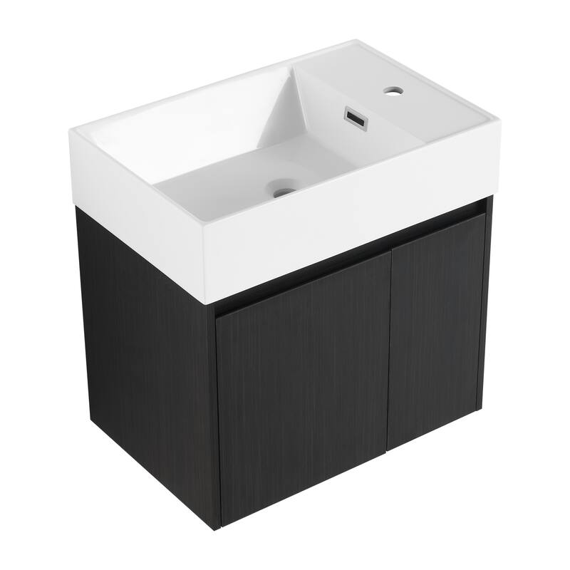 24-Inch Floating Bathroom Vanity with Thick Edge Resin Sink and Soft-Close Doors for Compact Spaces