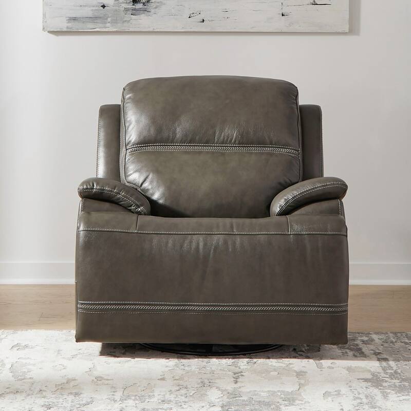 Bentley Leather Power Recliner - Graphite Grey Upholstered Arm Chair - Graphite