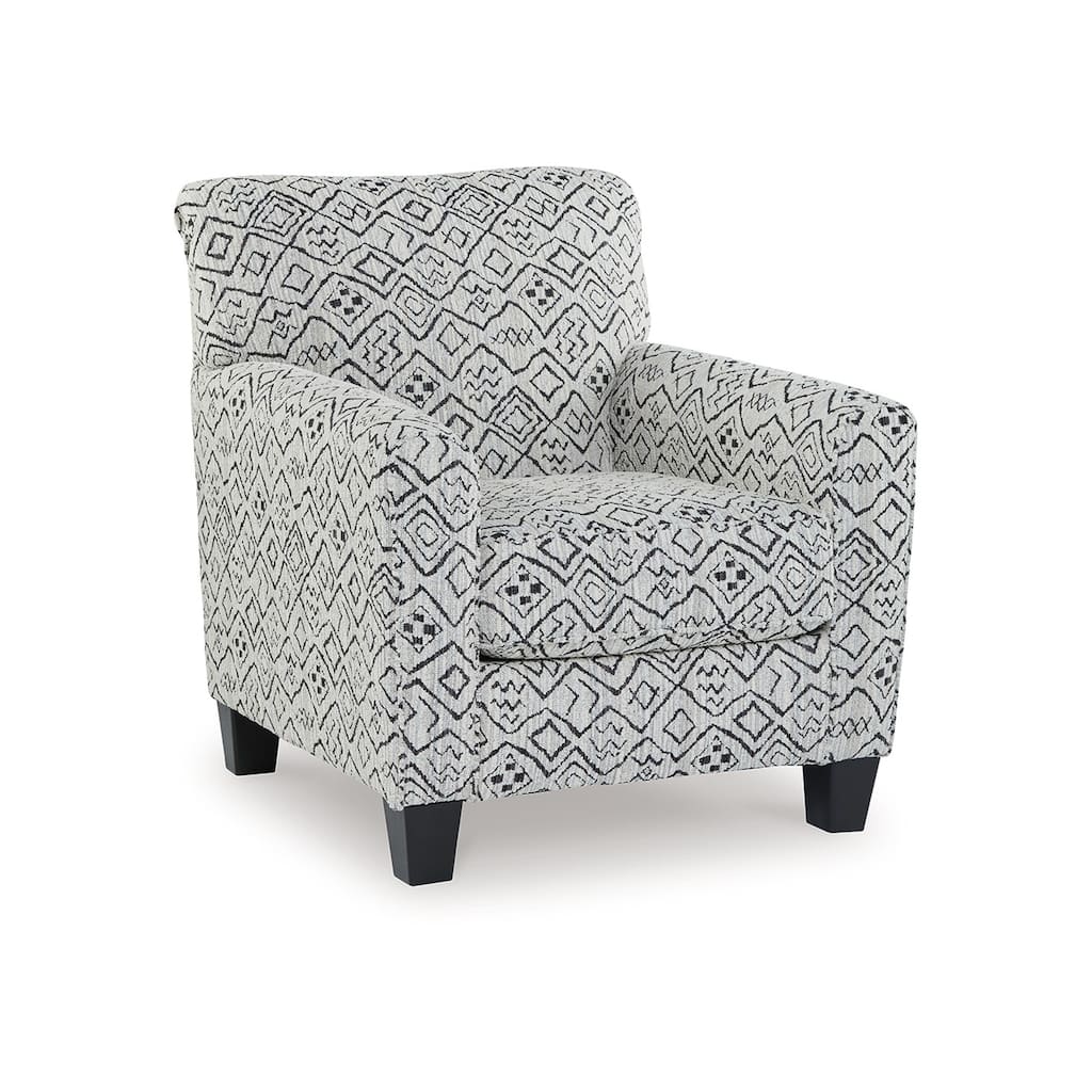 Heena Accent Chair, Cream, Black Polyester, Geometric Design, Black Wood