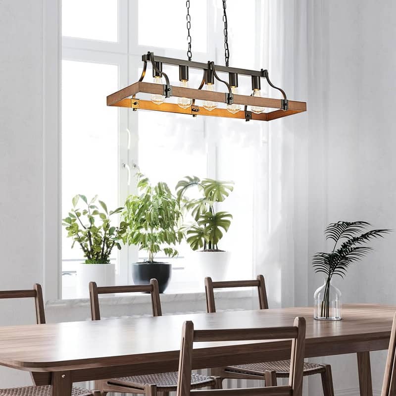 5 Light dining light fixtures brown chandelier lighting metal, wood pendant light