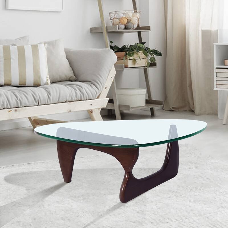 50"L Triangle coffee table Wood Base for living room