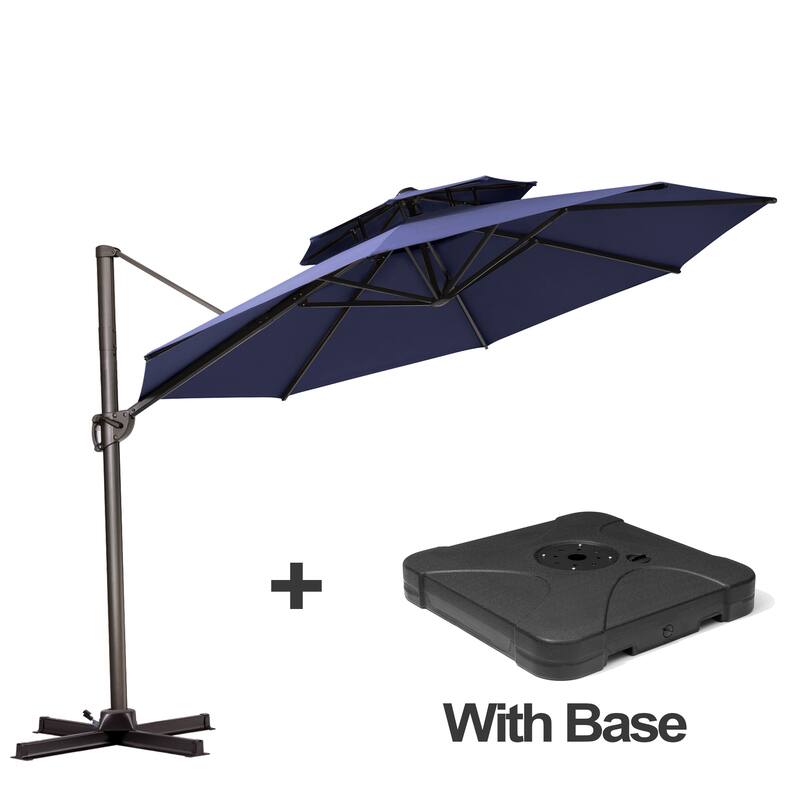 VredHom 11.5FT Dual Wind Vent Offset Cantilever Patio Umbrella with Base - Navy Blue