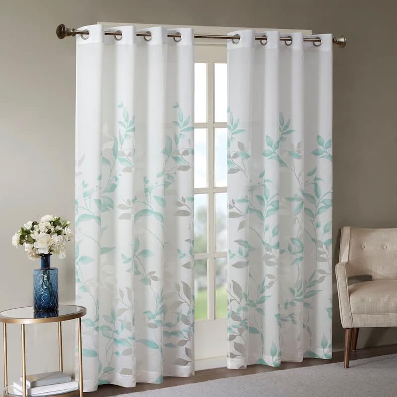 Rossetta Modern contemporary Semi-sheer base fabric botanical print burnout curtain, Only 1 Piece Panel - 50"W x 84"L