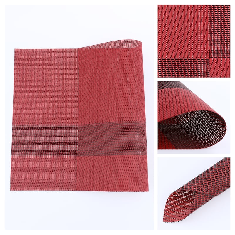 Set of 8 PVC Placemats for Kitchen Dining Table Decor, Table Placemats Wipeable Table Mat - 18*12in - Red