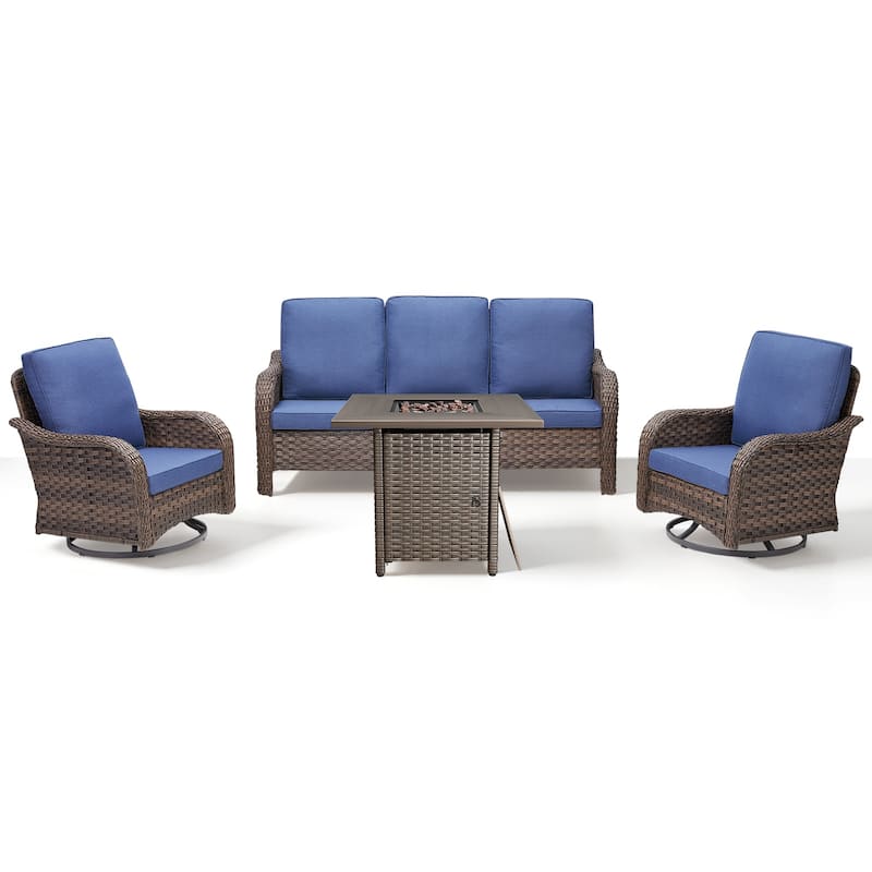 Pocassy Patio Sofa Swivel Chair with Fire Table Funiture