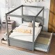 preview thumbnail 21 of 25, Wood Canopy Bed with Trundle Bed and two Drawers ,Full Size Canopy Platform bed With Support Slats, No Box Spring Needed