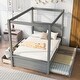 preview thumbnail 3 of 25, Wood Full Size Canopy Platform Bed with Trundle Bed and 2 Drawers