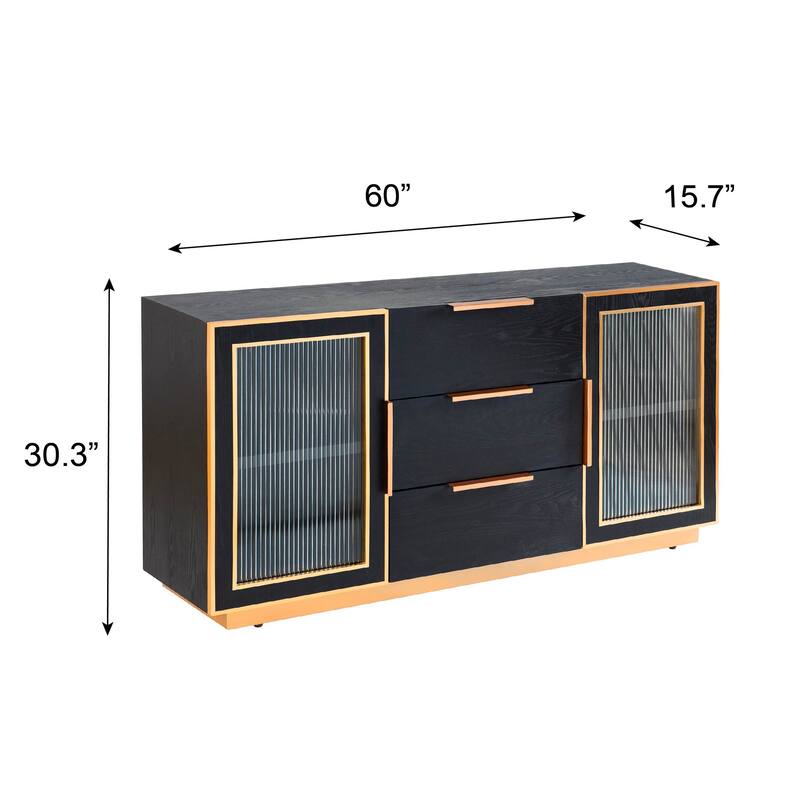 StyleCraft Aurelia 2-Door, 3-Drawer Sideboard - Ebony & Gold