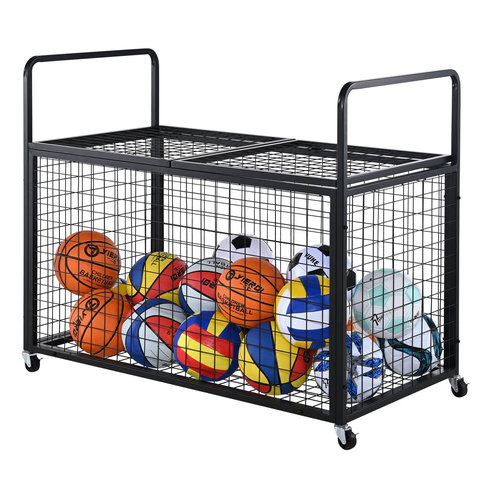 VEVOR Rolling Sports Ball Storage Cart,Lockable Basketball Cage with