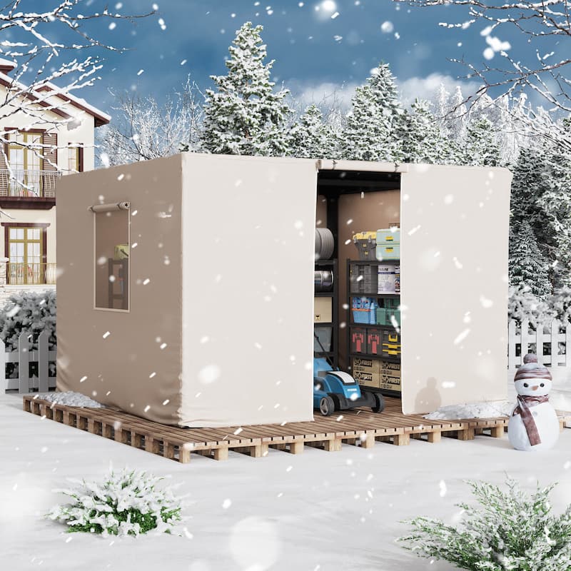 EROMMY Waterproof Pergola Winter Cover with Sidewalls, Mesh Windows and Roll-Up Door, All-Season Weather Enclosure