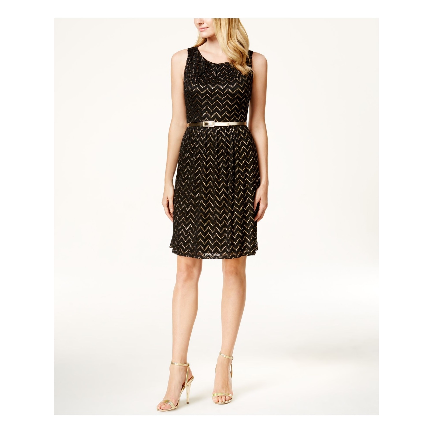 Connected Womens Metallic Chevron Lace Dress