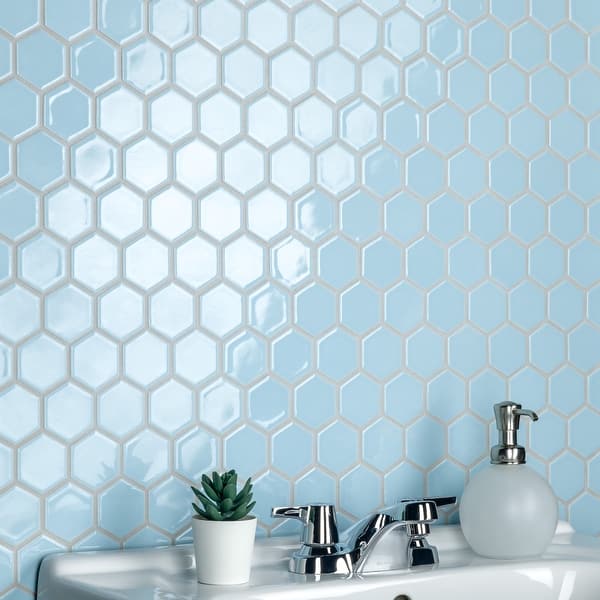 Merola Tile Hudson Due Hex 2 in. Denim Blue 11 in. x 12 in. Porcelain Mosaic (9.97 sq. ft. / Case)