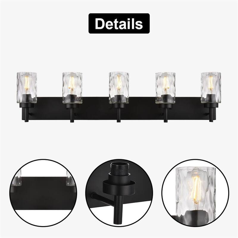 5-Light Black Vanity Light with Hammered Glass