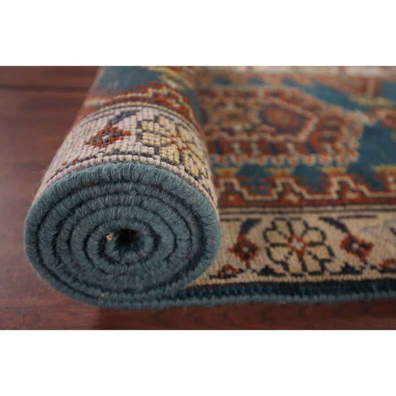 Blue Geometric Viss Oriental Runner Rug Handmade Wool Carpet - 2'6"x 7'10"