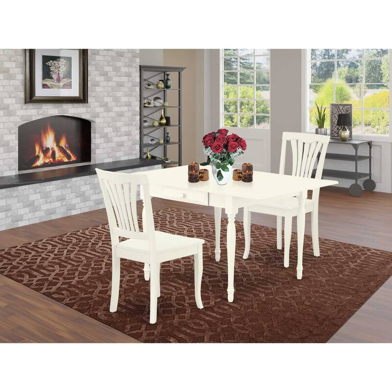 HomeStock 3-Piece Linen White Finish Solid Wood Top With Dropleaf Dining Table Set