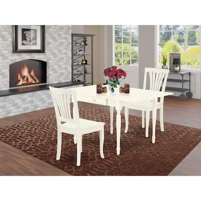 HomeStock 3-Piece Linen White Finish Solid Wood Top With Dropleaf Dining Table Set