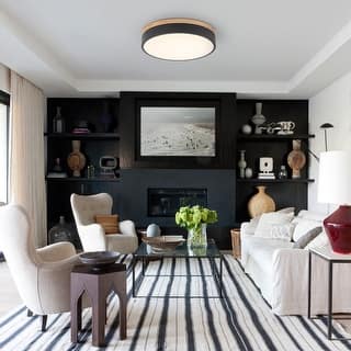 Scandinavian Wooden Accent Round Dimmable LED Flush Mount Light