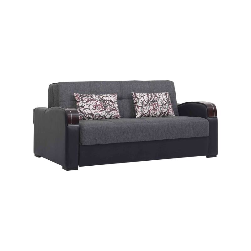 HomeRoots 74" Gray Chenille Convertible Futon Sleeper Sofa And Toss Pillows With Storage