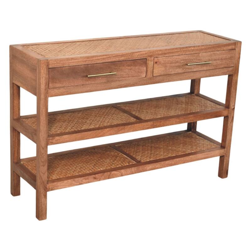 Artisan Furniture Solid Wood Woven Tier Console, Brown, 2-Drawers