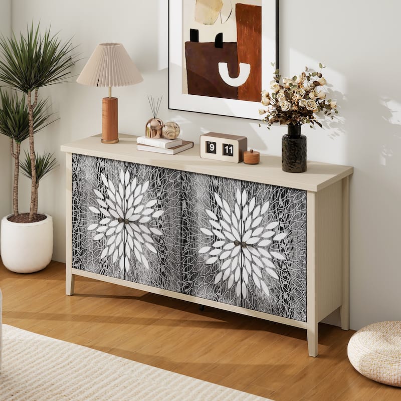 Roomfitters Sideboard Buffet Cabinet, 4 Door Storage Cabinet with Adjustable Shelves
