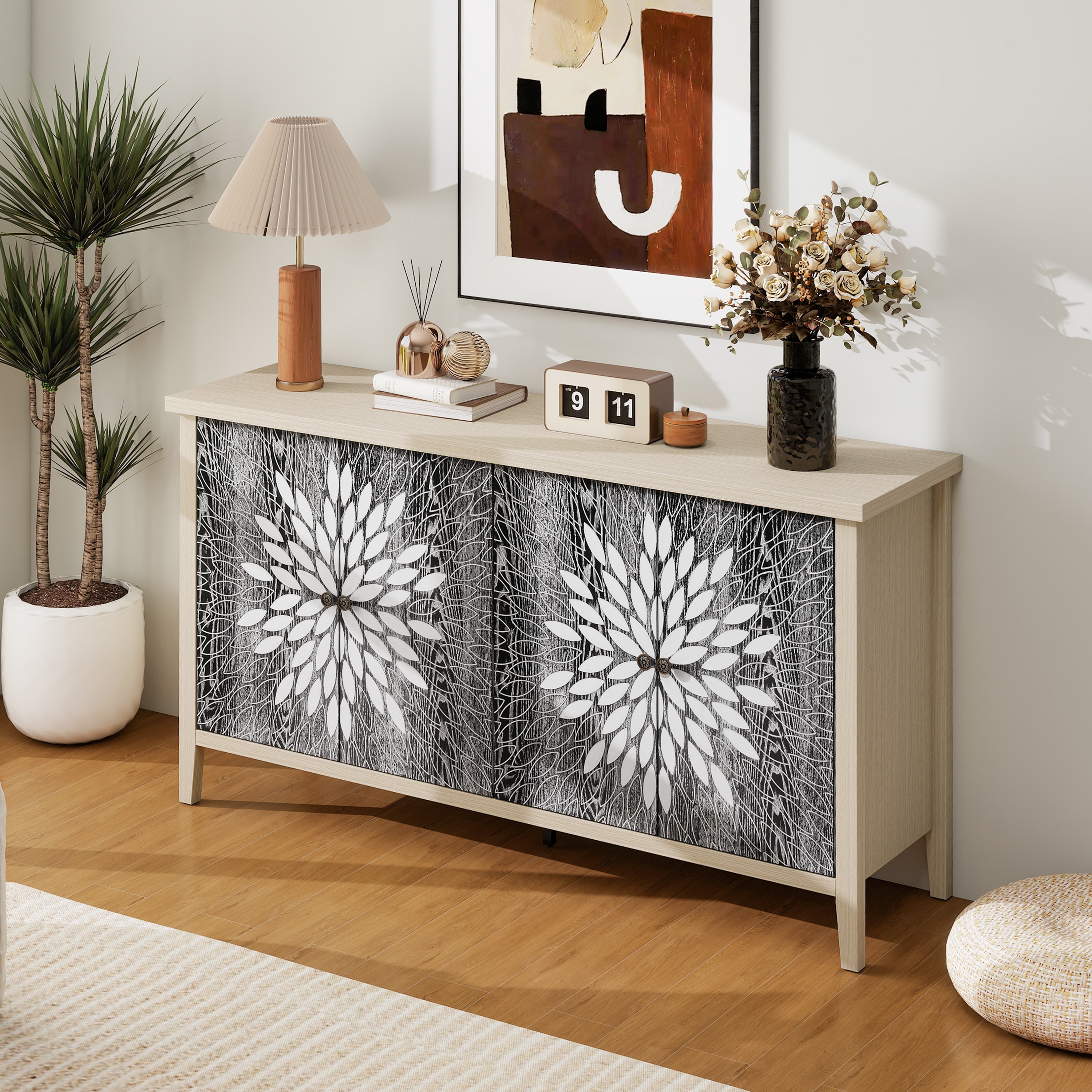 Sideboard Buffet Cabinet, Storage Cabinet with Storage, Modern Storage Cabinet with 4 Doors & Adjustable Shelves