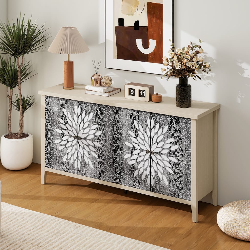 Sideboard Buffet Cabinet, Storage Cabinet with Storage,Modern Storage Cabinet with 4 Doors & Adjustable Shelves