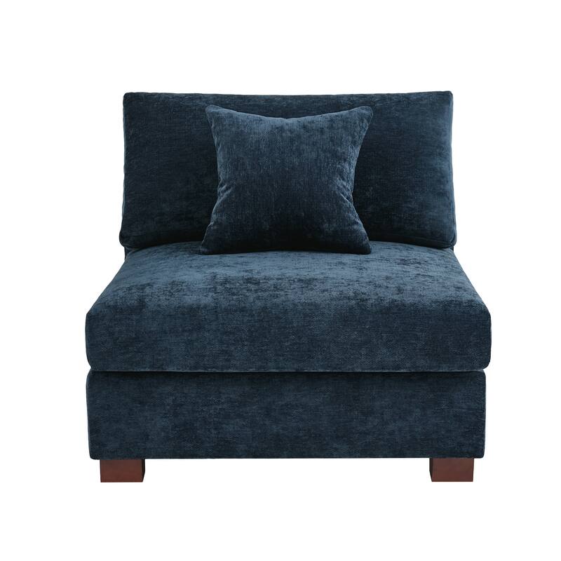 35" W Modern Chenille Armless Accent Chair Sectional Module with Pillows