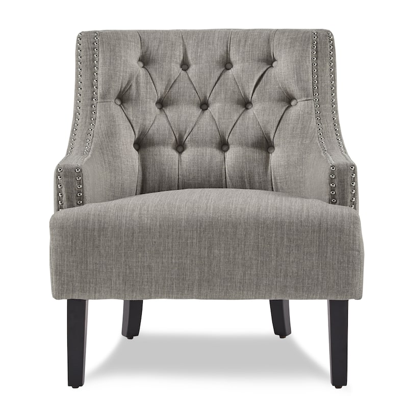 Taupe Chenille Upholstered Accent Chair with Button-Tufted Back