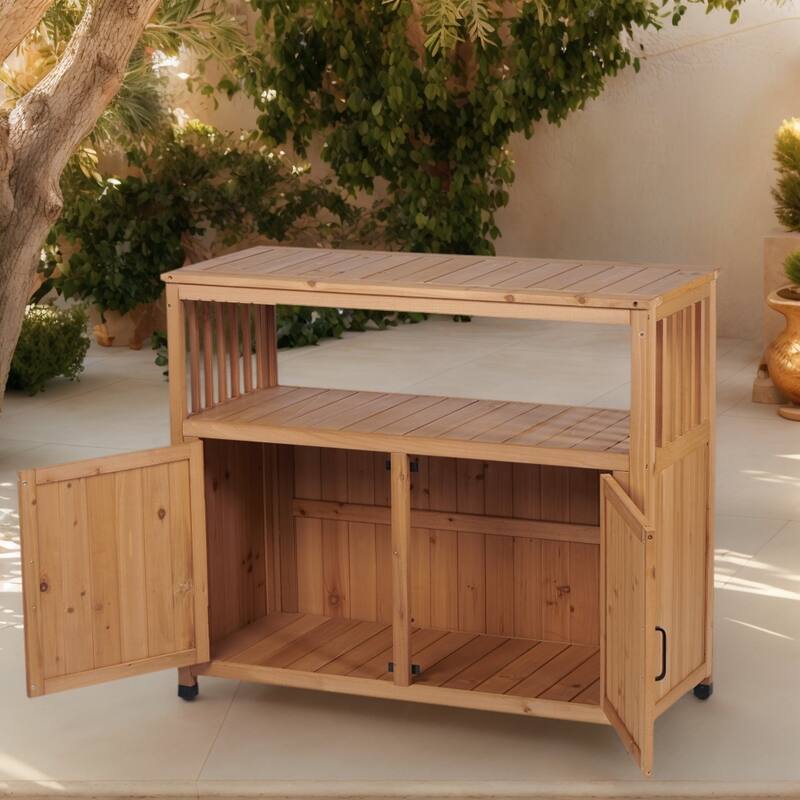 Wooden Patio Bar Table Set with Storage, Buffet Cabinet Sideboard for Outdoor and Indoor