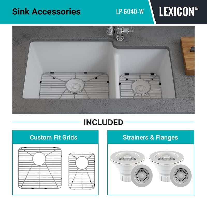 32"x19" Quartz Granite Kitchen Sink, 60/40 Double Bowl Drop-in/Undermount - 19x32