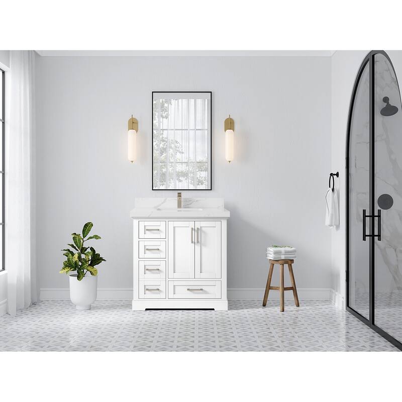 Willow Collections 36 x 22 Boston Center Sink Right Bathroom Vanity with Countertop