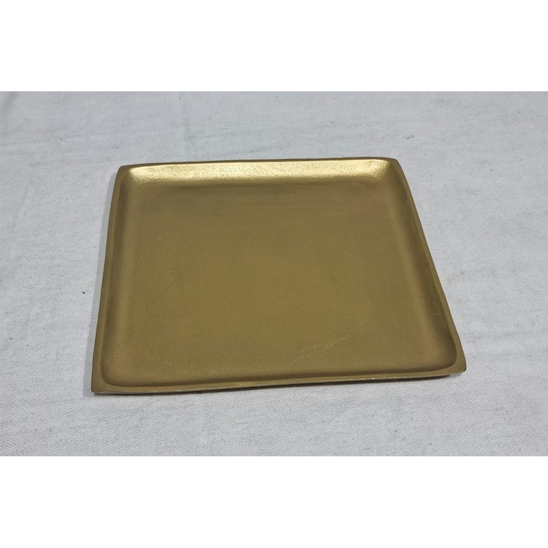 Plate Square Raw Brass Antique Dia 14.96" ALUMINUM - Raw Brass Antique