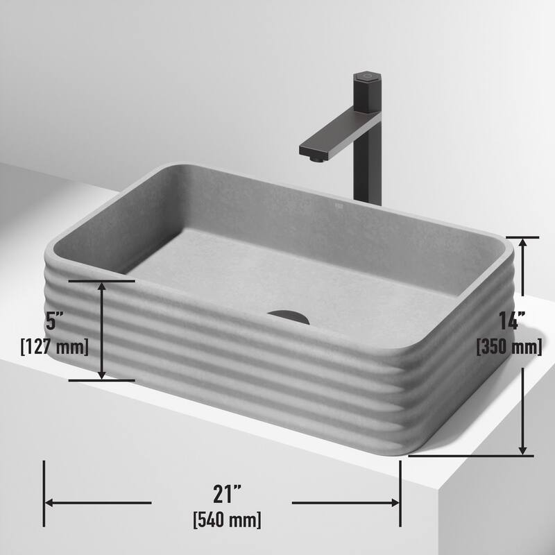 VIGO Cadman 21"L x 14"W x 5"H Concreto Stone Rectangular Bathroom Vessel Sink