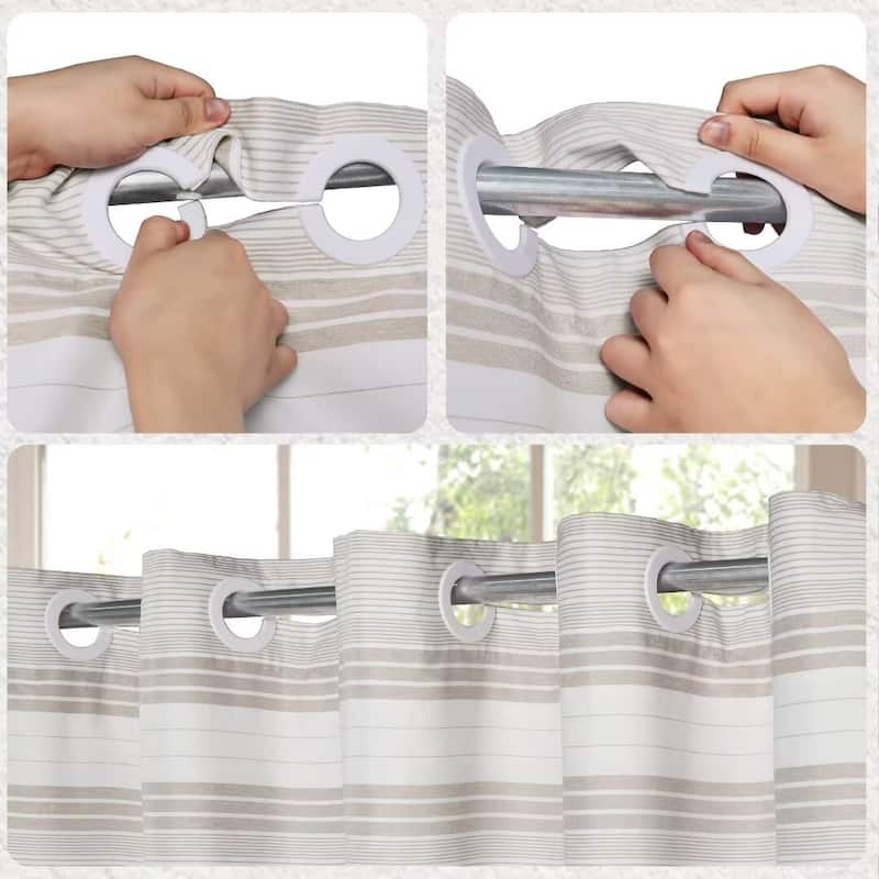 No Hooks Tassels Beach Stripe Shower Curtain with Snap-in Liner